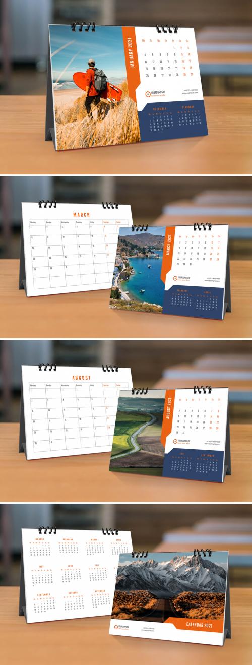 2021 Desk Calendar Planner Layout with Orange and Blue Accents - 399838747