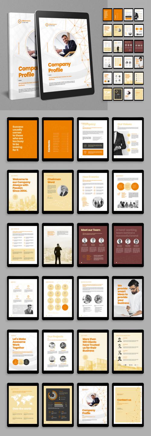 Digital Company Profile Brochure Layout with Abstract Connections Poly Line Elements - 399838764