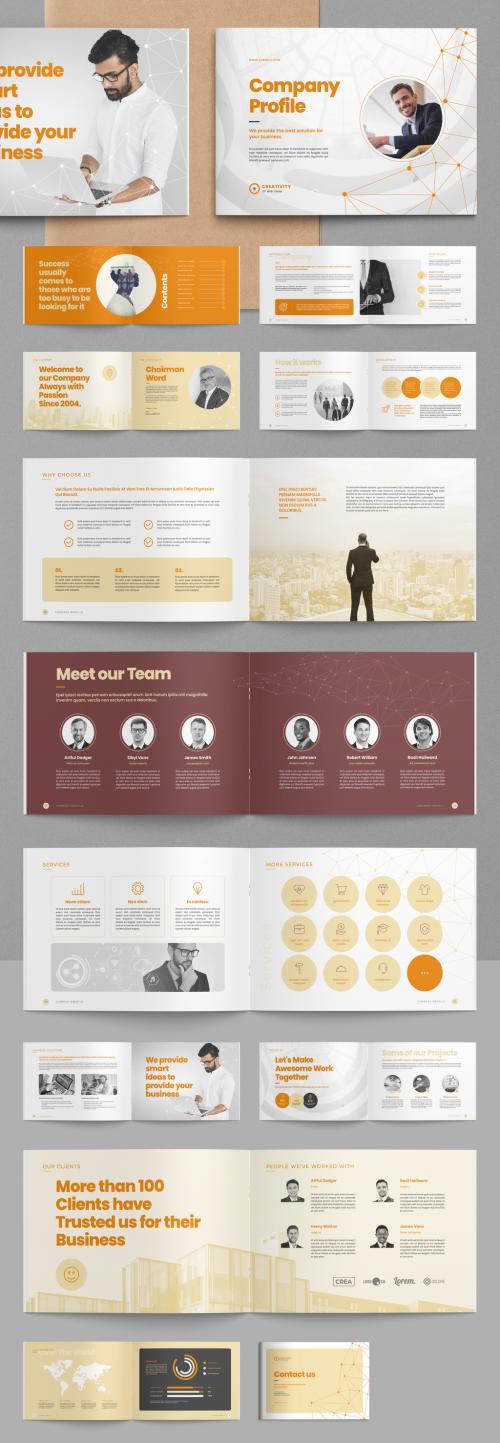 Company Profile Brochure Layout with Abstract Low Poly Line Elements - 399838768