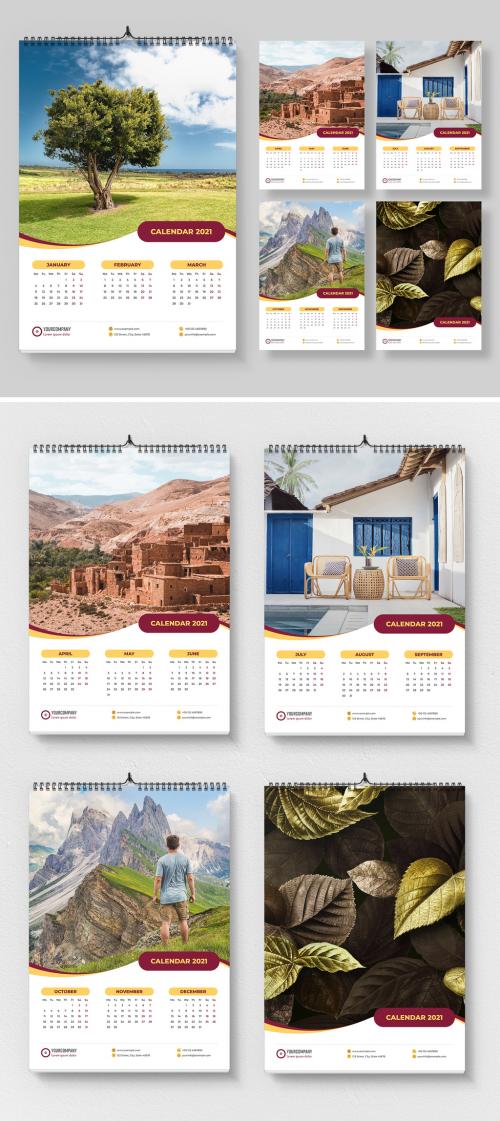 2021 Wall Calendar Layout with Yellow Accents - 399838797