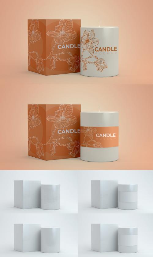 Isolated Front Candle and Box Mockup - 400051712