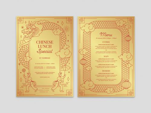 Chinese Lunar New Year Menu with Dragon People Cloud and Lantern - 400235720