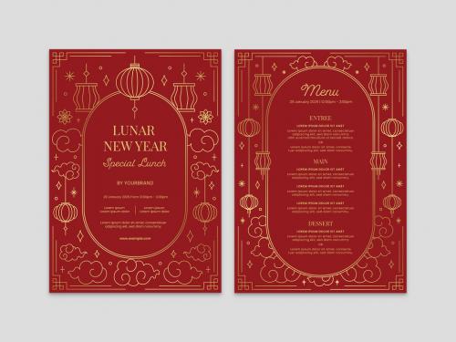 Chinese Lunar New Year Menu with Lanterns and Cloud - 400235725