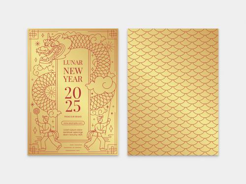 Chinese Lunar New Year Card Layout with Dragon People - 400235753