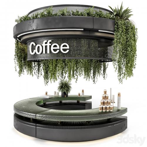 Coffee Reception Desk With Plants - Restaurant Set 1393