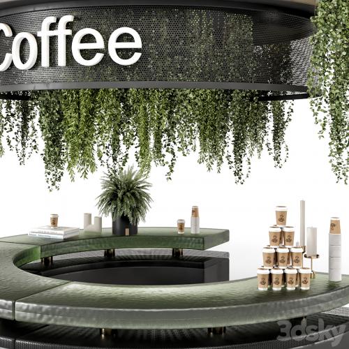 Coffee Reception Desk With Plants - Restaurant Set 1393