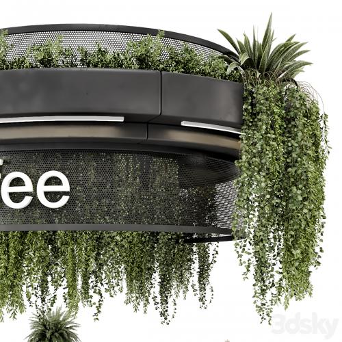 Coffee Reception Desk With Plants - Restaurant Set 1393