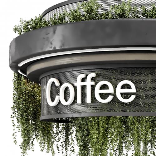 Coffee Reception Desk With Plants - Restaurant Set 1393