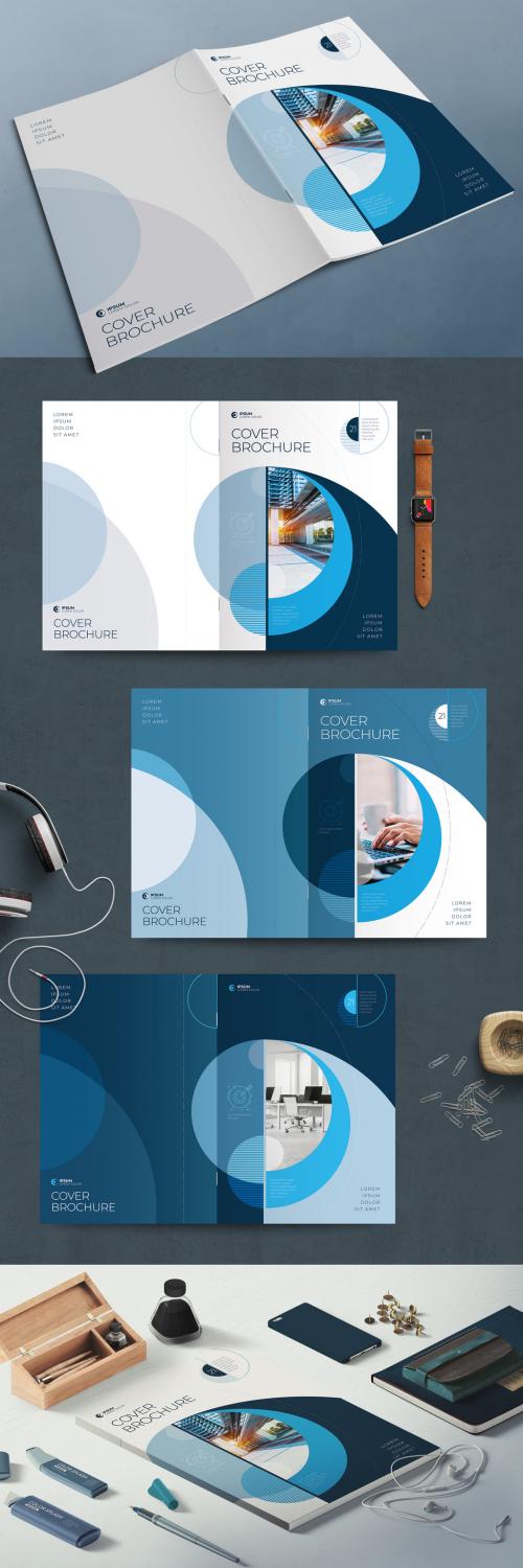 Business Report Cover Layout Set with Blue Circle Elements - 400275008