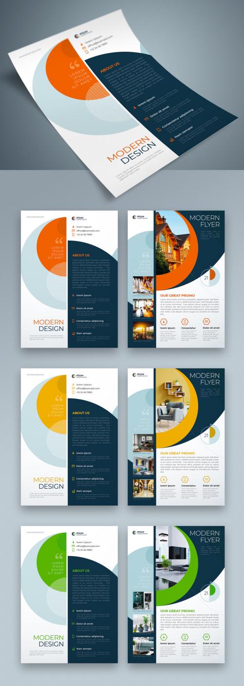 Flyer Layout with Orage Layered Circle Shapes - 400275082