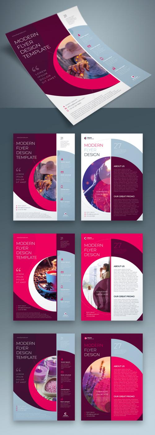 Flyer Layout with Purple Dynamic Elements and Pink Accents - 400275084