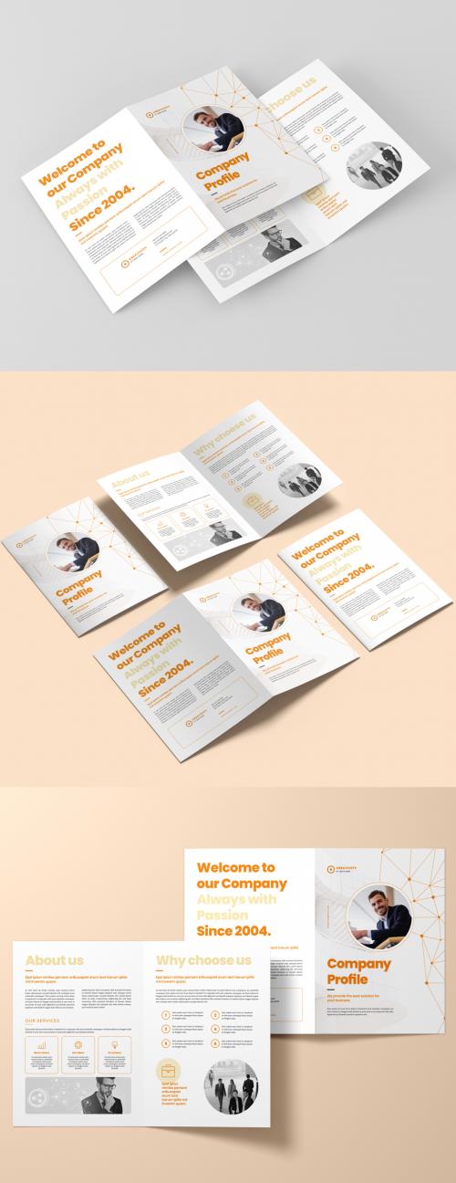 Bi-Fold Brochure Layout with Abstract Low Poly Line Elements - 400847487
