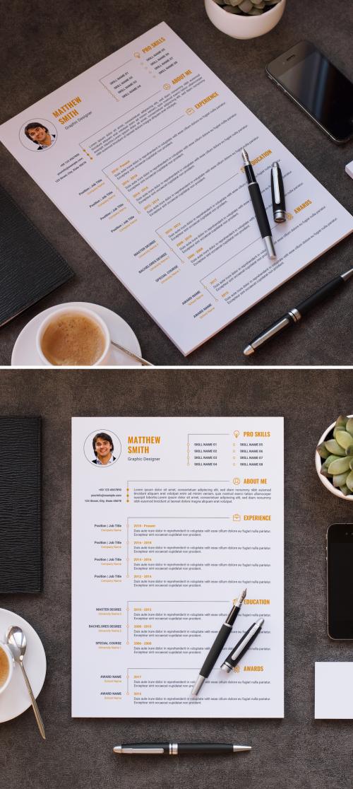 Resume Layout with Orange Accents - 400847802