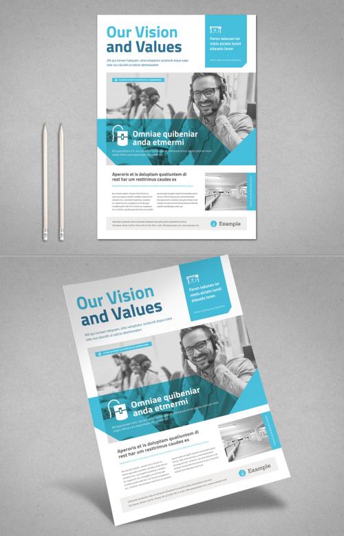 Business Flyer Layout with Cyan and Blue Elements - 400858631