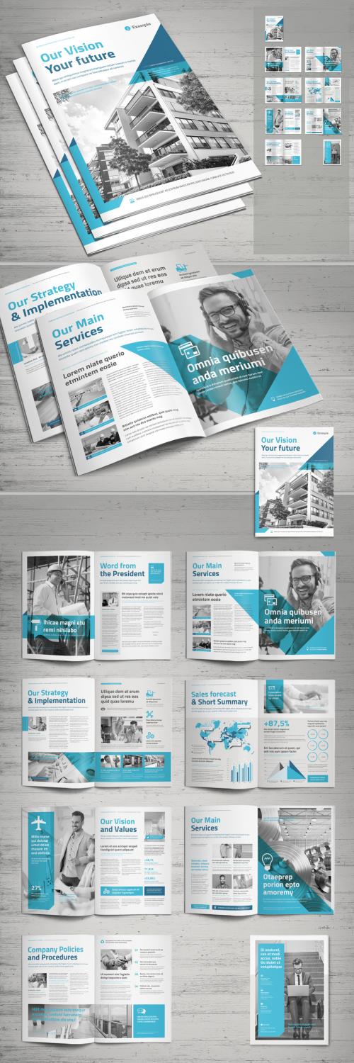 Business Brochure Layout with Cyan and Blue Elements - 400858641