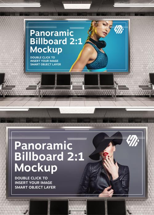 Panoramic Billboard on Underground Station Wall Mockup - 401057244
