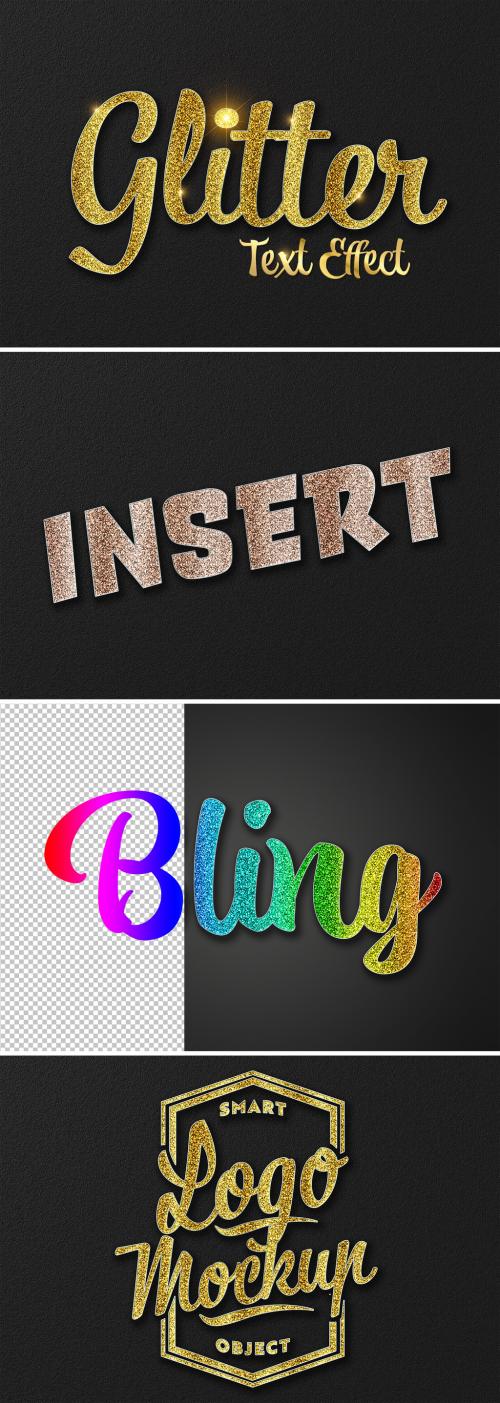 Glitter Text Effect with Gold Letters and Silver Stroke Mockup - 401059870