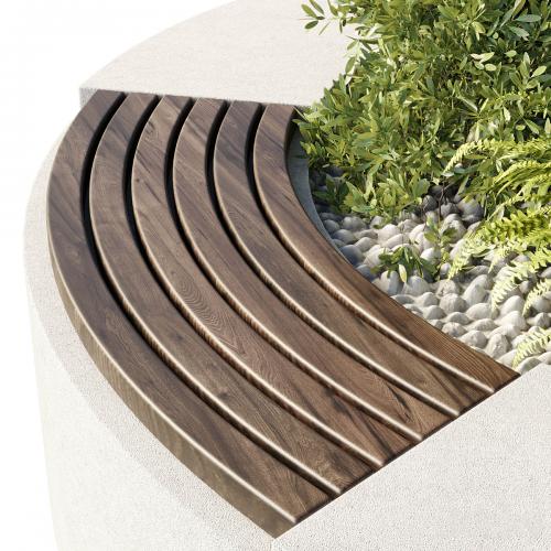 Urban Environment - Urban Furniture - Green Benches With tree 43