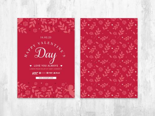 Minimal Valentines Day Card Layout Invite with Floral Illustrations - 401428329