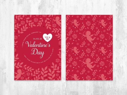 Elegant Valentines Day Card Layout Invite with Red Floral Background - 401428330