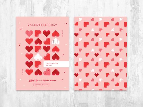Valentines Day Card Layout with Geometric Origami Heart Shape Pattern - 401428347