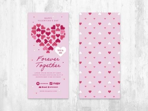 Valentines Day Card Layout with Geometric Shape Origami Heart with Red Pink Pattern - 401428350