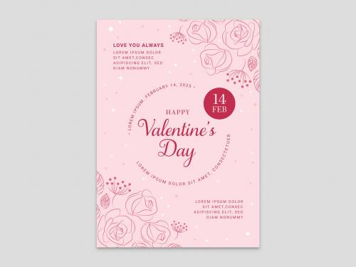 Valentines Day Flyer Layout Card with Illustrated Rose Flowers - 401428352