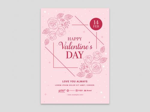 Valentines Day Card Layout with Illustrated Rose Flowers - 401428354