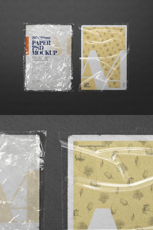 Vintage Paper Mockup Flyer Adhesive Plastic Bag - 401850773