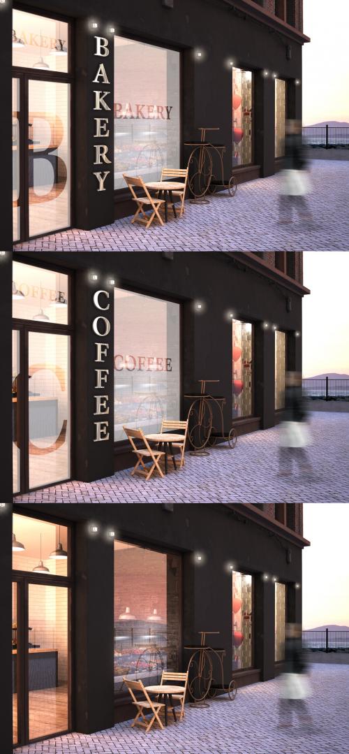 Facade with Vertical Metal Signage Mockup - 402937839