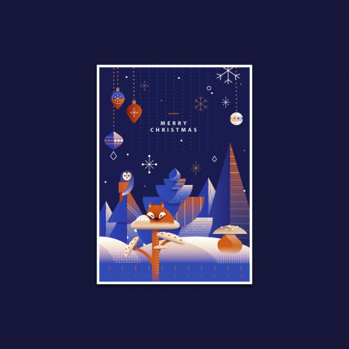 Art Deco Christmas Greeting Card Layout with Winter Forest - 403103301