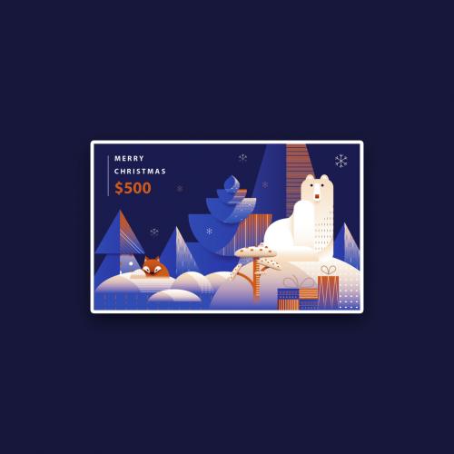 Art Deco Christmas Gift Card Layout with Polar Bear - 403103309