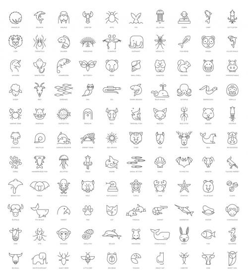 Domestic and Wild Animals Line Icon Set - 403112859