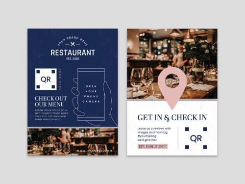 Restaurant Card Layout in Pink Blue - 403278094