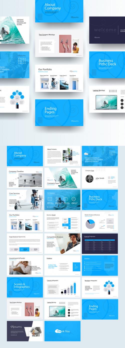 Business Pitch Deck Presentation Laout with Blue Accents - 403480910