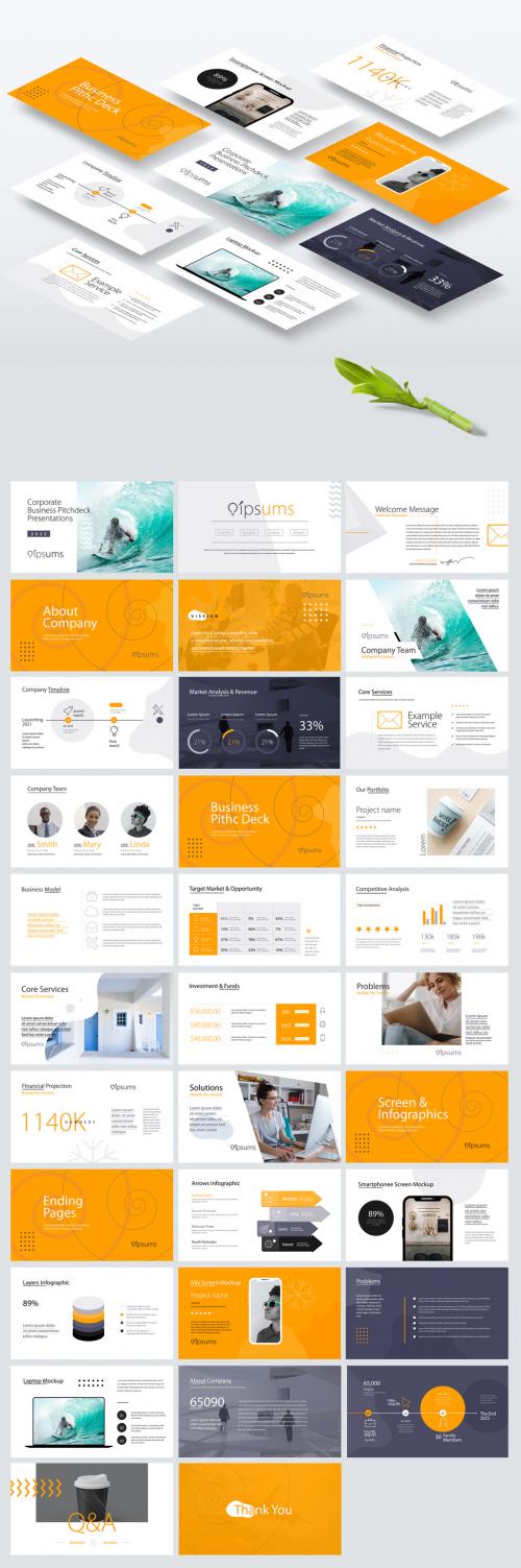 Business Pitch Deck Presentation Laout with Orange Accents - 403480983