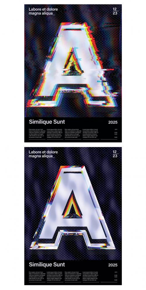 Modern Abstract Poster Layout with Colorful Glitch Backdrop  - 403481153