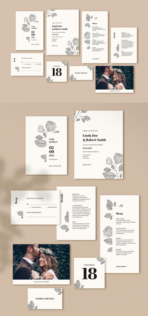 Wedding Suite Layout with Leaf Illustrations - 403656808