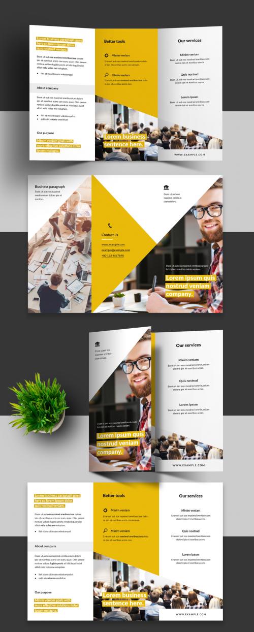 Modern Trifold Brochure Layout with Yellow Accents - 403666943