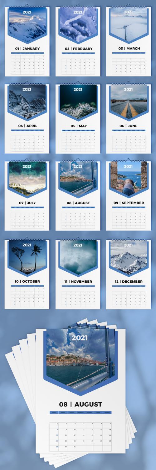 Blue 2021 Wall Calendar Layout - 403836621