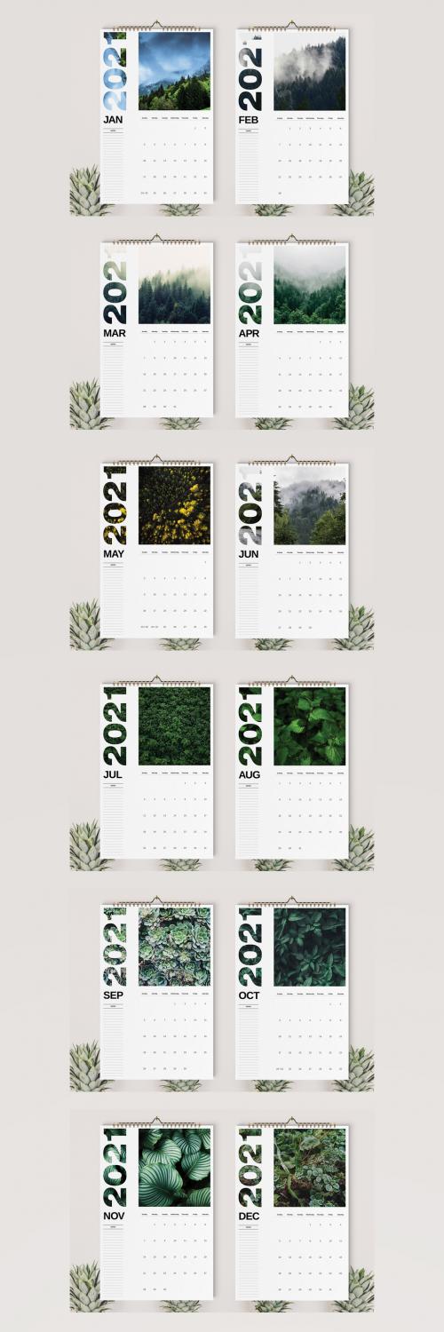 Green 2021 Wall Calendar Layout - 403836900