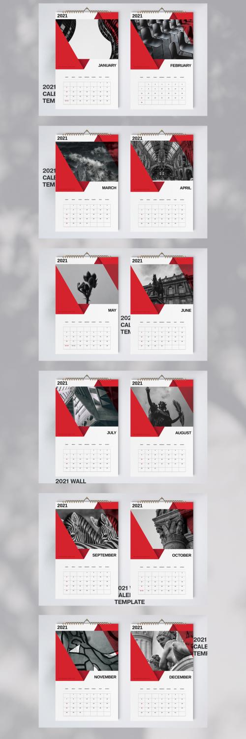 Red Business 2021 Wall Calendar Layout - 403837127