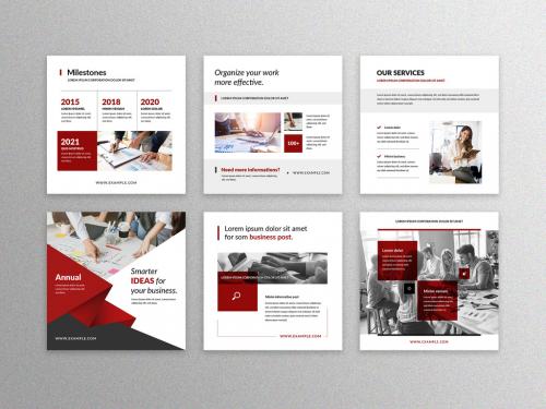 Clean Business Social Media Layouts with Red Accent - 403854200