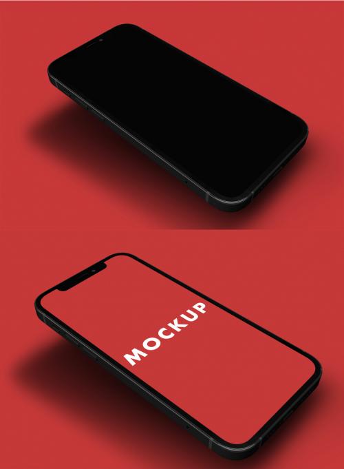Smartphone Mockup on Red Background - 403876713
