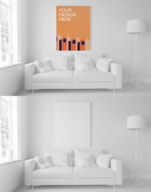 Minimal White Living Room with Frame Mockup - 404580219