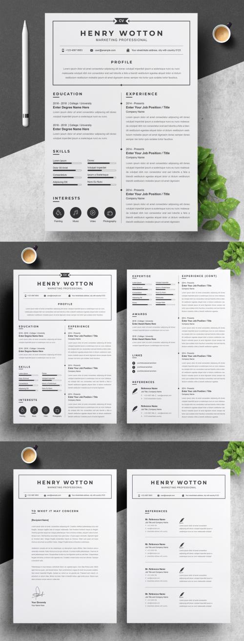 Black and White Resume and Cover Letter Layout - 404602028