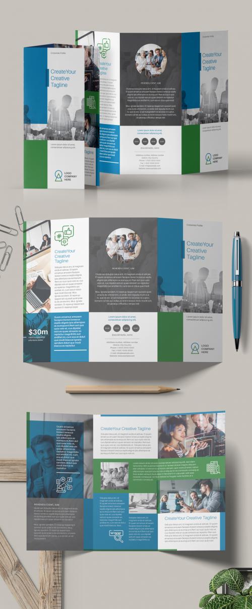 Trifold Brochure with Blue, Green, and Gray Accents - 404911563