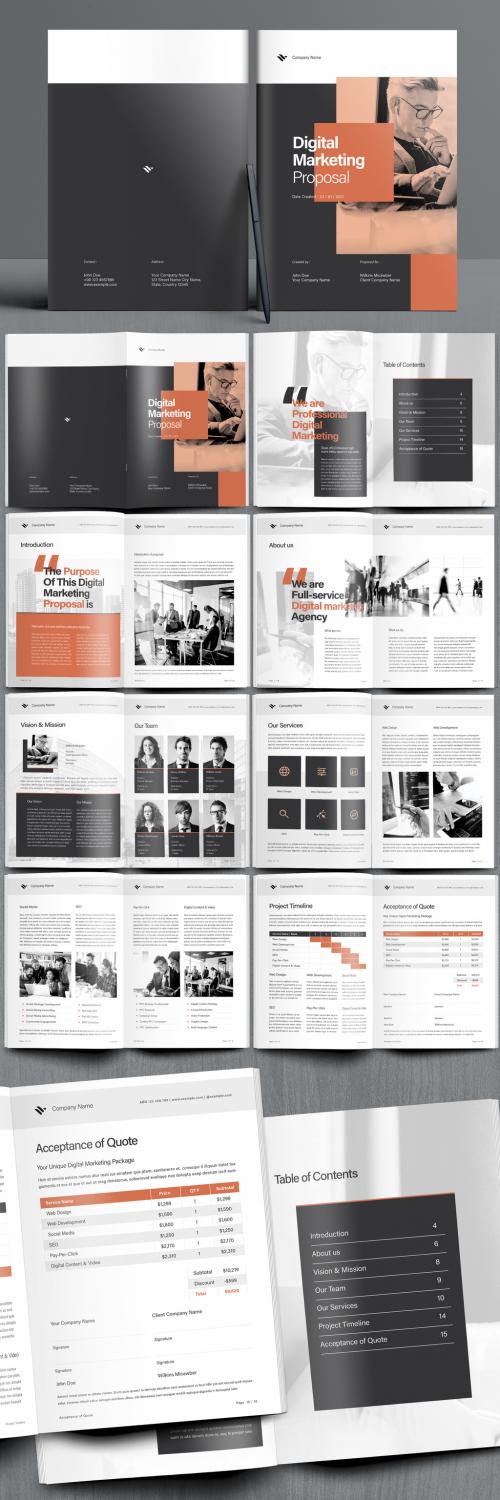 Digital Marketing Proposal Booklet Layout with Black and Brown Accents - 405271288