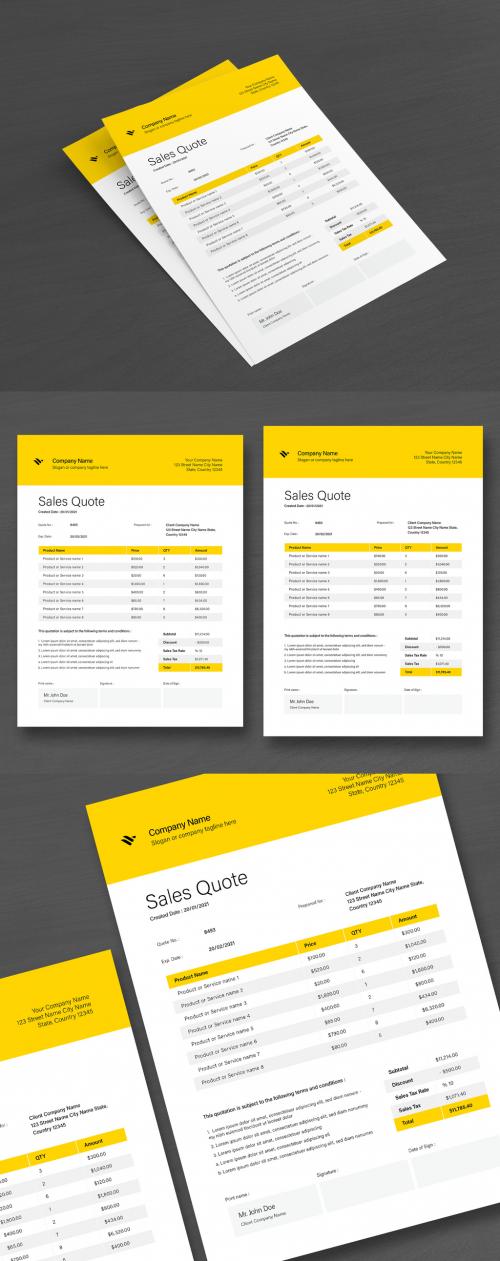 Sales Quotation Layout with Yellow Accents - 405271324