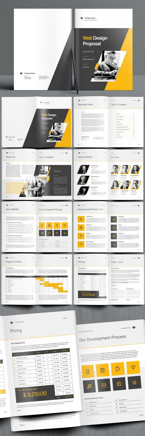 Web Design Proposal Booklet Layout with Gray and Yellow Accents - 405271352